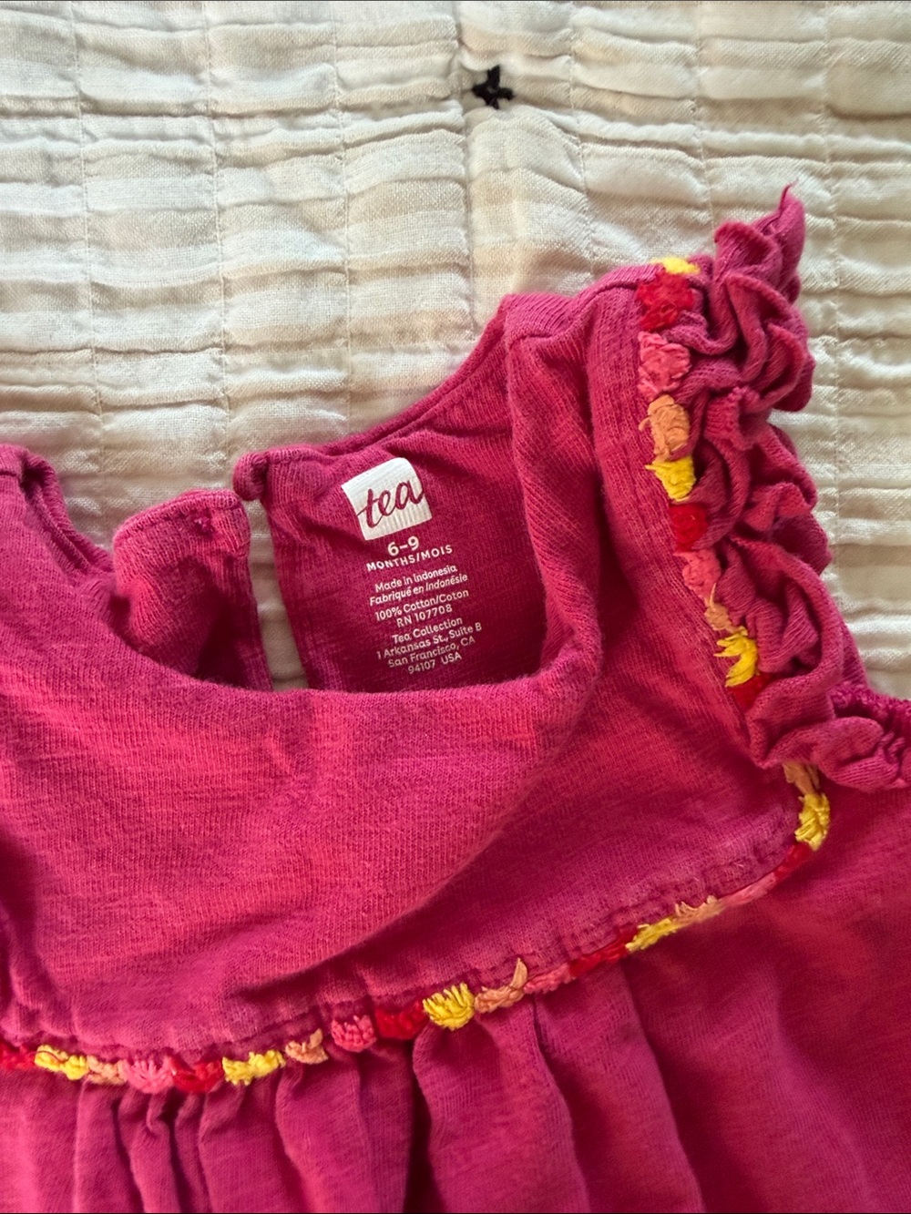 Tea Collection Raspberry Ruffle Romper with Yellow Trim - Picture 2 of 3